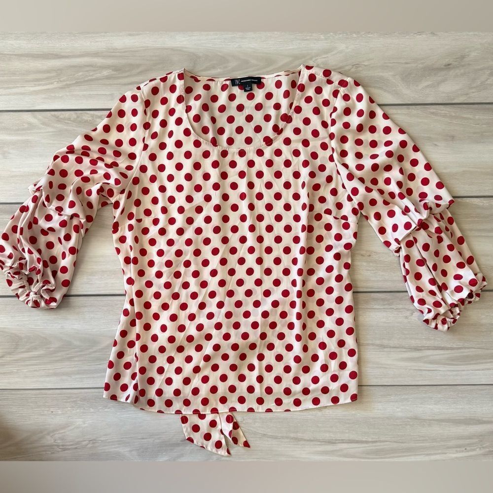 INC Polka Dot Blouse Red Large EUC